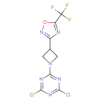 Chemical structure of 2,4-dichloro-6-{3-[5-(trifluoromethyl)-1,2,4-oxadiazol-3-yl]azetidin-1-yl}-1,3,5-triazine - CSSB21332127737