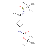 Chemical structure of tert-butyl N-[3-(1-{[(S)-2-methylpropane-2-sulfinyl]imino}ethyl)cyclobutyl]carbamate - CSSB21332860657