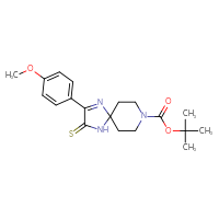 Chemical structure of tert-butyl 2-(4-methoxyphenyl)-3-sulfanylidene-1,4,8-triazaspiro[4.5]dec-1-ene-8-carboxylate - CSSB00025683445