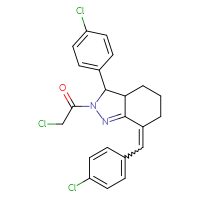 Chemical structure of 2-chloro-1-[3-(4-chlorophenyl)-7-[(4-chlorophenyl)methylidene]-3,3a,4,5,6,7-hexahydro-2H-indazol-2-yl]ethan-1-one - CSSB00015194099