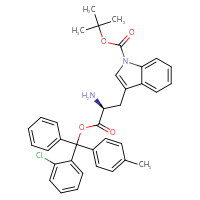 Chemical structure of tert-butyl 3-[(2S)-2-amino-3-[(2-chlorophenyl)(4-methylphenyl)phenylmethoxy]-3-oxopropyl]-1H-indole-1-carboxylate - CSSB06446550146