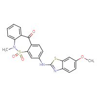 Chemical structure of 6-[(6-methoxy-1,3-benzothiazol-2-yl)amino]-10-methyl-9λ⁶-thia-10-azatricyclo[9.4.0.0³,⁸]pentadeca-1(15),3,5,7,11,13-hexaene-2,9,9-trione - CSSB21531607851