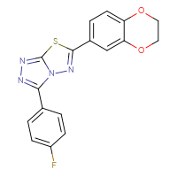Chemical structure of 6-(2,3-dihydro-1,4-benzodioxin-6-yl)-3-(4-fluorophenyl)-[1,2,4]triazolo[3,4-b][1,3,4]thiadiazole - CSSB00121637854