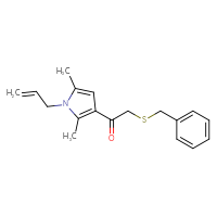 Chemical structure of 2-(benzylsulfanyl)-1-[2,5-dimethyl-1-(prop-2-en-1-yl)-1H-pyrrol-3-yl]ethan-1-one - CSSB00104398342