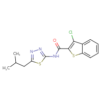 Chemical structure of 3-chloro-N-[5-(2-methylpropyl)-1,3,4-thiadiazol-2-yl]-1-benzothiophene-2-carboxamide - CSSB00026311133