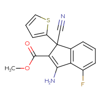 Chemical structure of methyl 3-amino-1-cyano-4-fluoro-1-(thiophen-2-yl)-1H-indene-2-carboxylate - CSSB00025728284