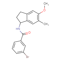 Chemical structure of 3-bromo-N-(5-methoxy-6-methyl-2,3-dihydro-1H-inden-1-yl)benzamide - CSSB21432556644