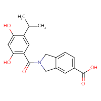 Chemical structure of 2-[2,4-dihydroxy-5-(propan-2-yl)benzoyl]-2,3-dihydro-1H-isoindole-5-carboxylic acid - CSSB20621662750