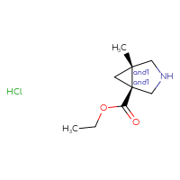 Chemical structure of rac-ethyl (1R,5R)-5-methyl-3-azabicyclo[3.1.0]hexane-1-carboxylate hydrochloride - CSSB20620683131