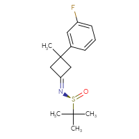 Chemical structure of (S)-N-[3-(3-fluorophenyl)-3-methylcyclobutylidene]-2-methylpropane-2-sulfinamide - CSSB21331814854