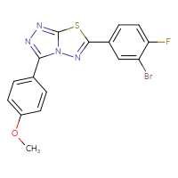 Chemical structure of 6-(3-bromo-4-fluorophenyl)-3-(4-methoxyphenyl)-[1,2,4]triazolo[3,4-b][1,3,4]thiadiazole - CSSB00121603868