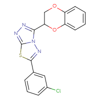 Chemical structure of 6-(3-chlorophenyl)-3-(2,3-dihydro-1,4-benzodioxin-2-yl)-[1,2,4]triazolo[3,4-b][1,3,4]thiadiazole - CSSB00121638032