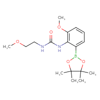 Chemical structure of 1-[2-methoxy-6-(4,4,5,5-tetramethyl-1,3,2-dioxaborolan-2-yl)phenyl]-3-(2-methoxyethyl)urea - CSSB15007955396