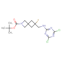 Chemical structure of tert-butyl 6-{[(4,6-dichloro-1,3,5-triazin-2-yl)amino]methyl}-6-fluoro-2-azaspiro[3.3]heptane-2-carboxylate - CSSB06768507062