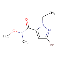 Chemical structure of 3-bromo-1-ethyl-N-methoxy-N-methyl-1H-pyrazole-5-carboxamide - CSSB06646377102