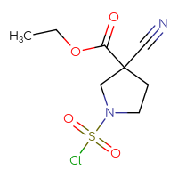Chemical structure of ethyl 1-(chlorosulfonyl)-3-cyanopyrrolidine-3-carboxylate - CSSB15002727034