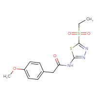 Chemical structure of N-[5-(ethanesulfonyl)-1,3,4-thiadiazol-2-yl]-2-(4-methoxyphenyl)acetamide - CSSB00121608717