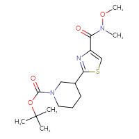 Chemical structure of tert-butyl 3-{4-[methoxy(methyl)carbamoyl]-1,3-thiazol-2-yl}piperidine-1-carboxylate - CSSB01148880730