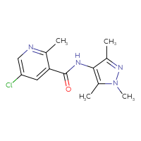 Chemical structure of 5-chloro-2-methyl-N-(1,3,5-trimethyl-1H-pyrazol-4-yl)pyridine-3-carboxamide - CSSB06397159761