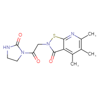 Chemical structure of 1-(2-{4,5,6-trimethyl-3-oxo-2H,3H-[1,2]thiazolo[5,4-b]pyridin-2-yl}acetyl)imidazolidin-2-one - CSSB00027598150