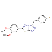 Chemical structure of 6-(3,4-dimethoxyphenyl)-3-[(4-fluorophenyl)methyl]-[1,2,4]triazolo[3,4-b][1,3,4]thiadiazole - CSSB00121633383