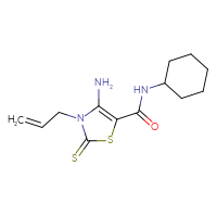 Chemical structure of 4-amino-N-cyclohexyl-3-(prop-2-en-1-yl)-2-sulfanylidene-2,3-dihydro-1,3-thiazole-5-carboxamide - CSSB00132762644