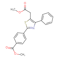 Chemical structure of methyl 4-[5-(2-methoxy-2-oxoethyl)-4-phenyl-1,3-thiazol-2-yl]benzoate - CSSB00025739187