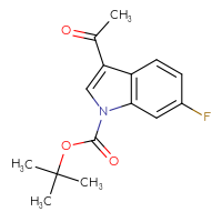 Chemical structure of tert-butyl 3-acetyl-6-fluoro-1H-indole-1-carboxylate - CSSB21332172885