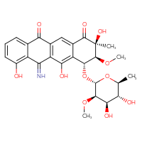 Chemical structure of (2S,3S,4R)-4-{[(2S,3R,4R,5R,6S)-4,5-dihydroxy-3-methoxy-6-methyloxan-2-yl]oxy}-2,5,7-trihydroxy-6-imino-3-methoxy-2-methyl-1,2,3,4,6,11-hexahydrotetracene-1,11-dione - CSSB00159247085