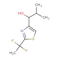 Chemical structure of 1-[2-(1,1-difluoroethyl)-1,3-thiazol-4-yl]-2-methylpropan-1-ol - CSSB02517391681