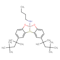 Chemical structure of 9-(butylamino)-4,14-bis(2,4,4-trimethylpentan-2-yl)-8,10-dioxa-1λ⁴-thia-9-nickelatetracyclo[7.7.0.0²,⁷.0¹¹,¹⁶]hexadeca-2,4,6,11,13,15-hexaen-1-ylium - CSSB20621673625