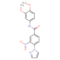 Chemical structure of N-(3,4-dimethoxyphenyl)-3-nitro-4-(1H-pyrazol-1-yl)benzamide - CSSB00025737865