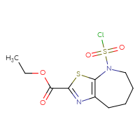 Chemical structure of ethyl 4-(chlorosulfonyl)-4H,5H,6H,7H,8H-[1,3]thiazolo[5,4-b]azepine-2-carboxylate - CSSB21224774821