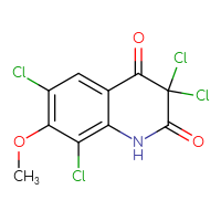 Chemical structure of 3,3,6,8-tetrachloro-7-methoxy-1,2,3,4-tetrahydroquinoline-2,4-dione - CSSB00121734857