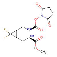 Chemical structure of rac-3-(2,5-dioxopyrrolidin-1-yl) 4-methyl (3R,4S)-7,7-difluorobicyclo[4.1.0]heptane-3,4-dicarboxylate - CSSB20620685023
