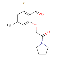 Chemical structure of 2-fluoro-4-methyl-6-[2-oxo-2-(pyrrolidin-1-yl)ethoxy]benzaldehyde - CSSB14944388935