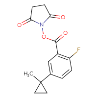 Chemical structure of 2,5-dioxopyrrolidin-1-yl 2-fluoro-5-(1-methylcyclopropyl)benzoate - CSSB20270760360