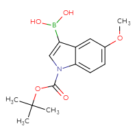 Chemical structure of {1-[(tert-butoxy)carbonyl]-5-methoxy-1H-indol-3-yl}boronic acid - CSSB00010072464