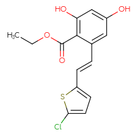 Chemical structure of ethyl 2-[(1E)-2-(5-chlorothiophen-2-yl)ethenyl]-4,6-dihydroxybenzoate - CSSB00032005068