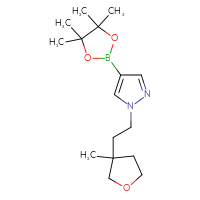Chemical structure of 1-[2-(3-methyloxolan-3-yl)ethyl]-4-(4,4,5,5-tetramethyl-1,3,2-dioxaborolan-2-yl)-1H-pyrazole - CSSB06820861004
