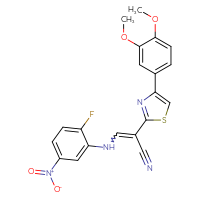 Chemical structure of 2-[4-(3,4-dimethoxyphenyl)-1,3-thiazol-2-yl]-3-[(2-fluoro-5-nitrophenyl)amino]prop-2-enenitrile - CSSB00121732148