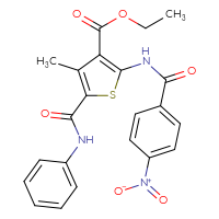 Chemical structure of ethyl 4-methyl-2-(4-nitrobenzamido)-5-(phenylcarbamoyl)thiophene-3-carboxylate - CSSB00047885687