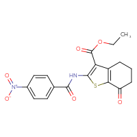 Chemical structure of ethyl 2-(4-nitrobenzamido)-7-oxo-4,5,6,7-tetrahydro-1-benzothiophene-3-carboxylate - CSSB00121697757