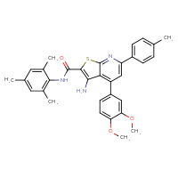 Chemical structure of 3-amino-4-(3,4-dimethoxyphenyl)-6-(4-methylphenyl)-N-(2,4,6-trimethylphenyl)thieno[2,3-b]pyridine-2-carboxamide - CSSB00103160245