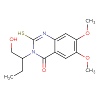 Chemical structure of 3-(1-hydroxybutan-2-yl)-6,7-dimethoxy-2-sulfanyl-3,4-dihydroquinazolin-4-one - CSSB00000683855