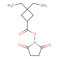Chemical structure of 2,5-dioxopyrrolidin-1-yl 3,3-diethylcyclobutane-1-carboxylate - CSSB20270393986