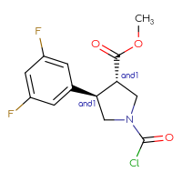 Chemical structure of rac-methyl (3R,4S)-1-(carbonochloridoyl)-4-(3,5-difluorophenyl)pyrrolidine-3-carboxylate - CSSB21291564423
