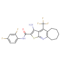Chemical structure of 6-amino-N-(2,4-difluorophenyl)-8-(trifluoromethyl)-4-thia-2-azatricyclo[7.5.0.0³,⁷]tetradeca-1(9),2,5,7-tetraene-5-carboxamide - CSSB00102540891