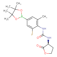 Chemical structure of 1-[2-fluoro-6-methyl-4-(4,4,5,5-tetramethyl-1,3,2-dioxaborolan-2-yl)phenyl]-3-[(3S)-2-oxooxolan-3-yl]urea - CSSB21332148858