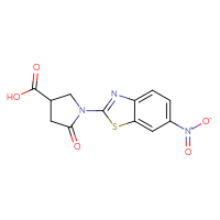 Chemical structure of 1-(6-nitro-1,3-benzothiazol-2-yl)-5-oxopyrrolidine-3-carboxylic acid - CSSB00138414705